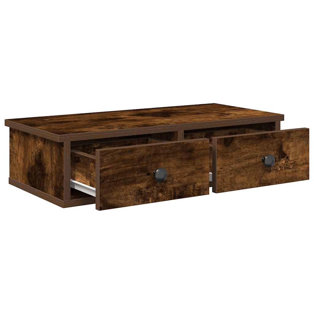 Wall shelf with drawers smoked oak 60x25x15 cm wood material