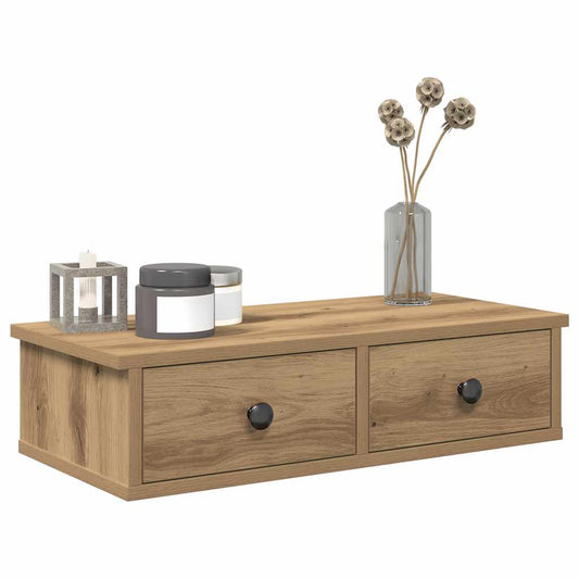 Wall shelf with drawers Artisan oak 60x25x15cm wood material