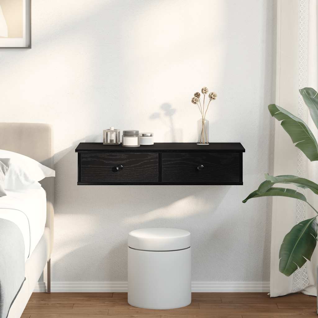 Wall shelf with drawers Black 80x31x17 cm wood material