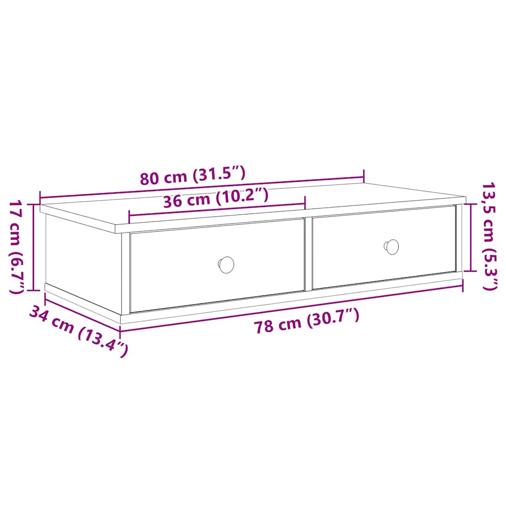 Wall shelf with drawers Black 80x31x17 cm wood material