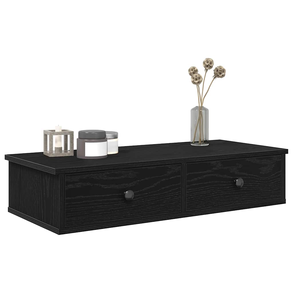 Wall shelf with drawers Black 80x31x17 cm wood material
