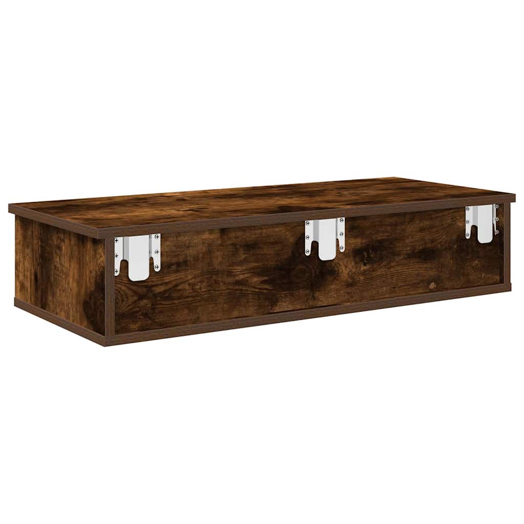 Wall shelf with drawers smoked oak 80x31x17 cm wood material