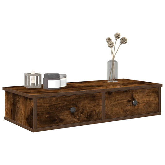 Wall shelf with drawers smoked oak 80x31x17 cm wood material