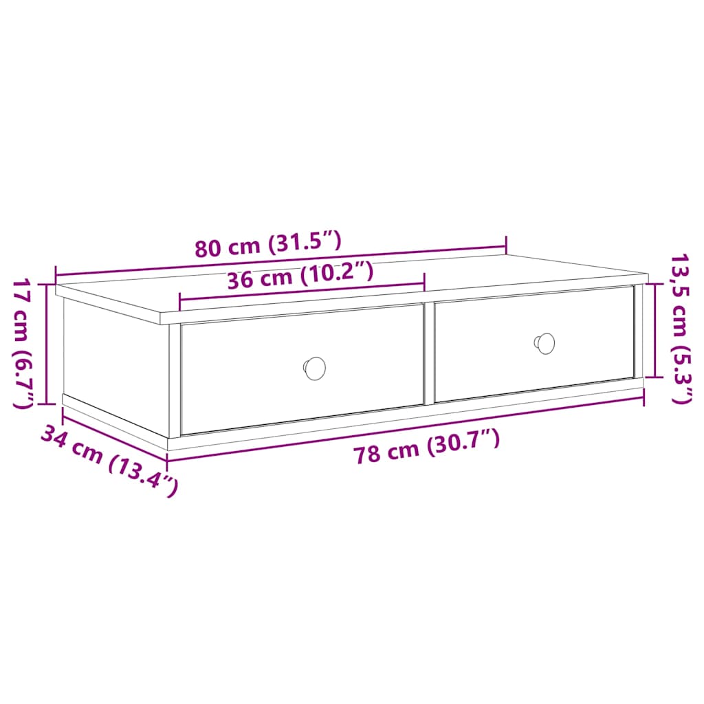 Wall shelf with drawers Grey Sonoma 80x31x17 cm wood material