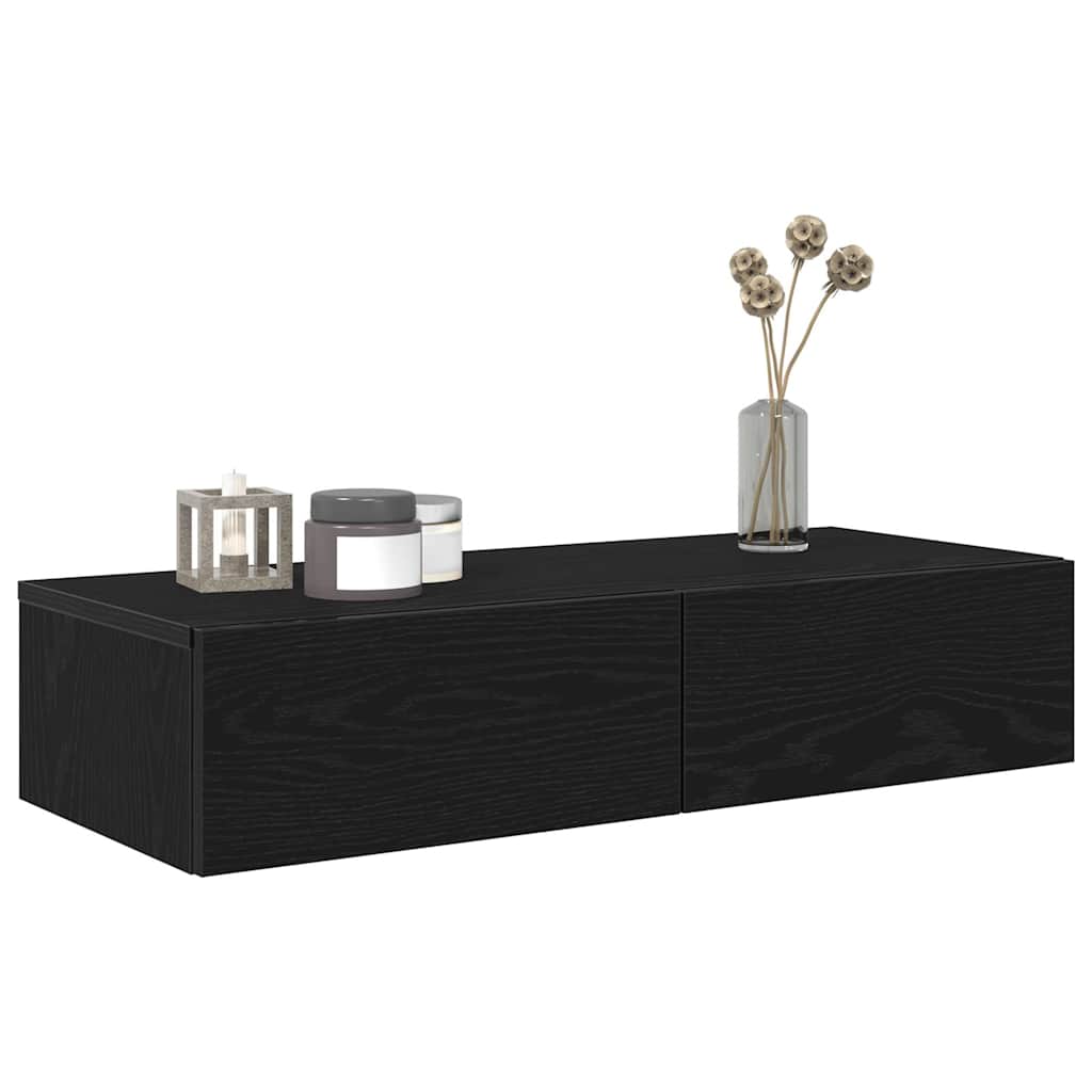 Wall shelf with drawers Black 80x33x17 cm wood material