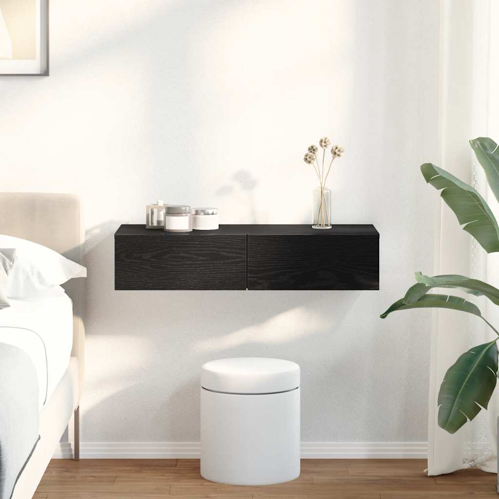 Wall shelf with drawers Black 80x33x17 cm wood material