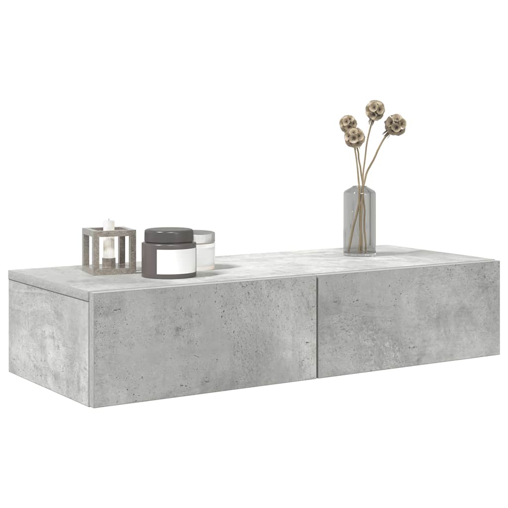 Wall shelf with drawers concrete grey 80x33x17 cm wood material
