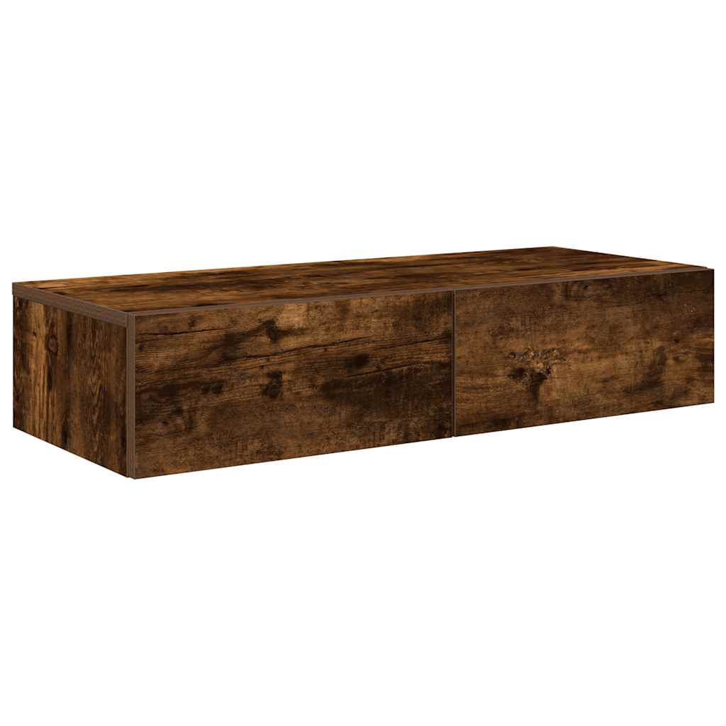 Wall shelf with drawers smoked oak 80x33x17 cm wood material