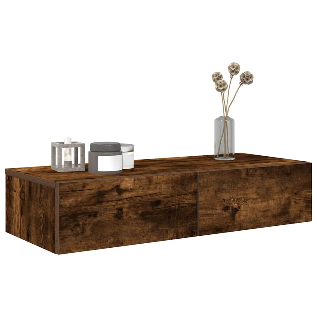 Wall shelf with drawers smoked oak 80x33x17 cm wood material