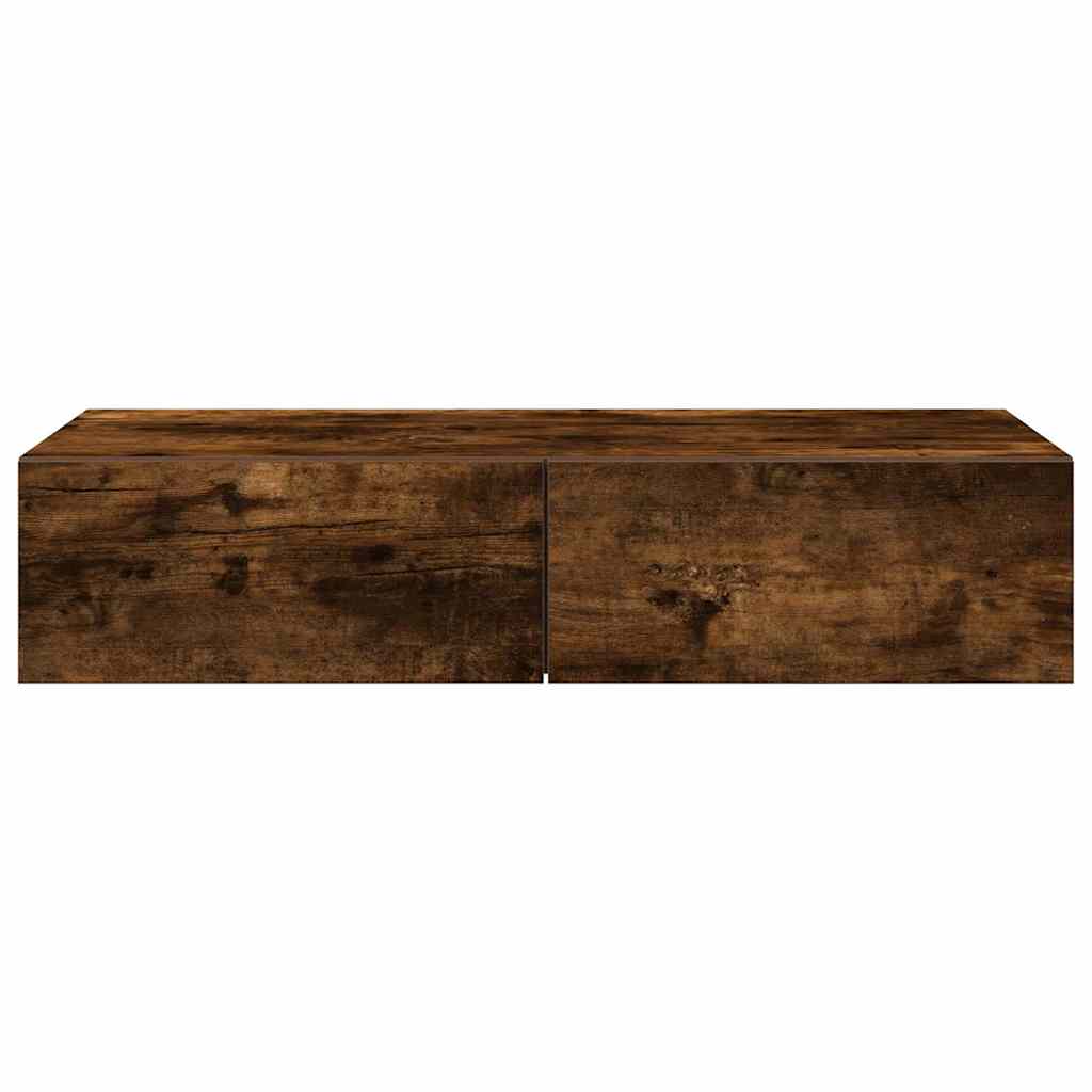 Wall shelf with drawers smoked oak 80x33x17 cm wood material