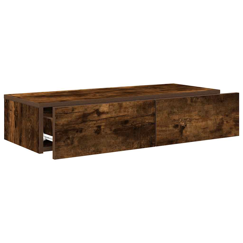 Wall shelf with drawers smoked oak 80x33x17 cm wood material