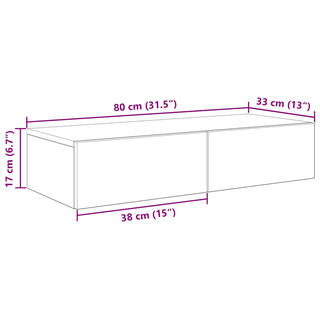 Wall shelf with drawers smoked oak 80x33x17 cm wood material