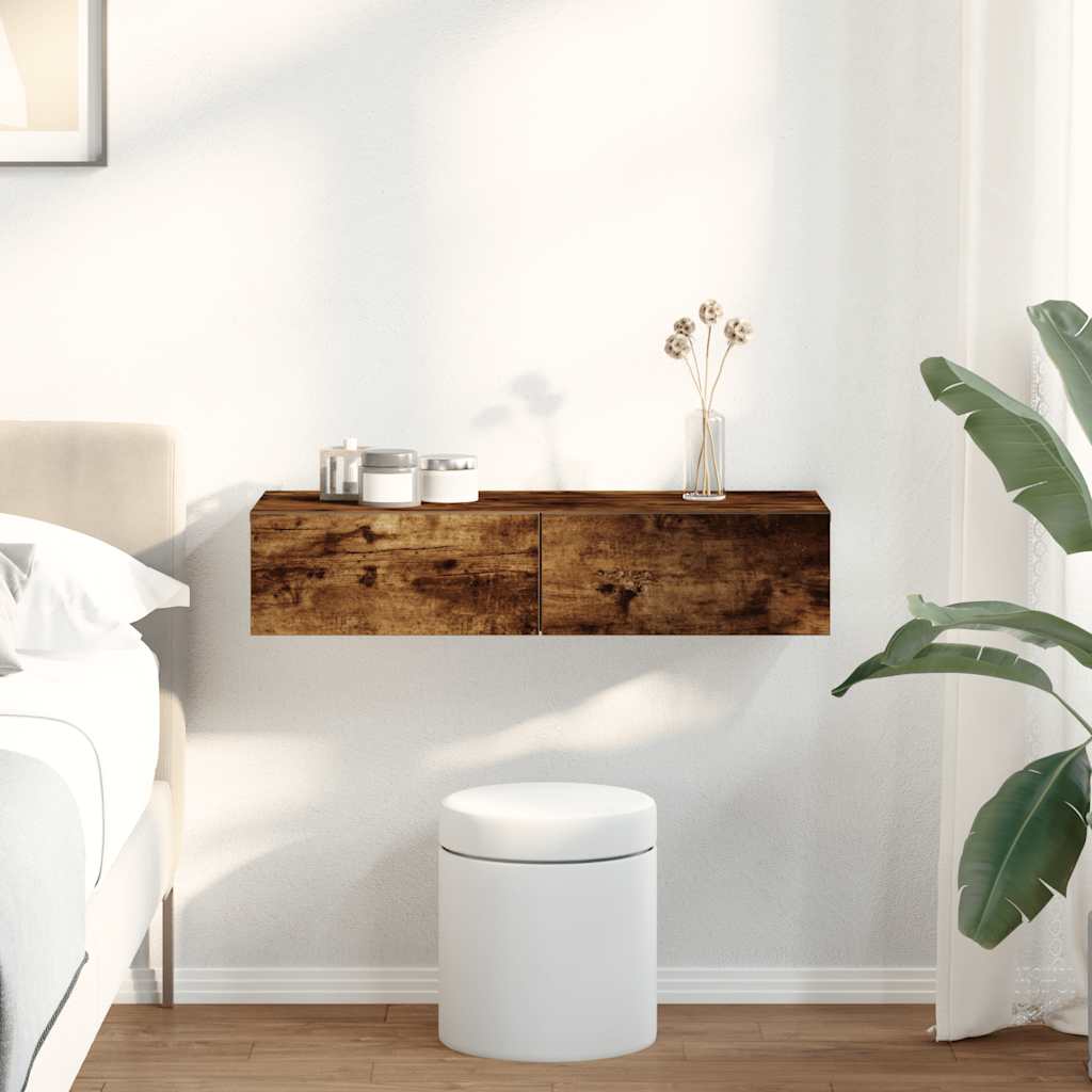 Wall shelf with drawers smoked oak 80x33x17 cm wood material