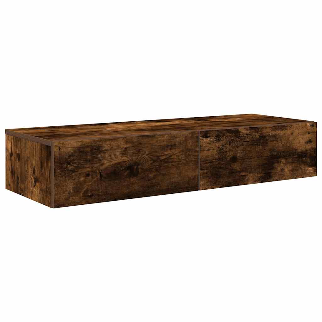 Wall shelf with drawers smoked oak 100x36x19cm wood material