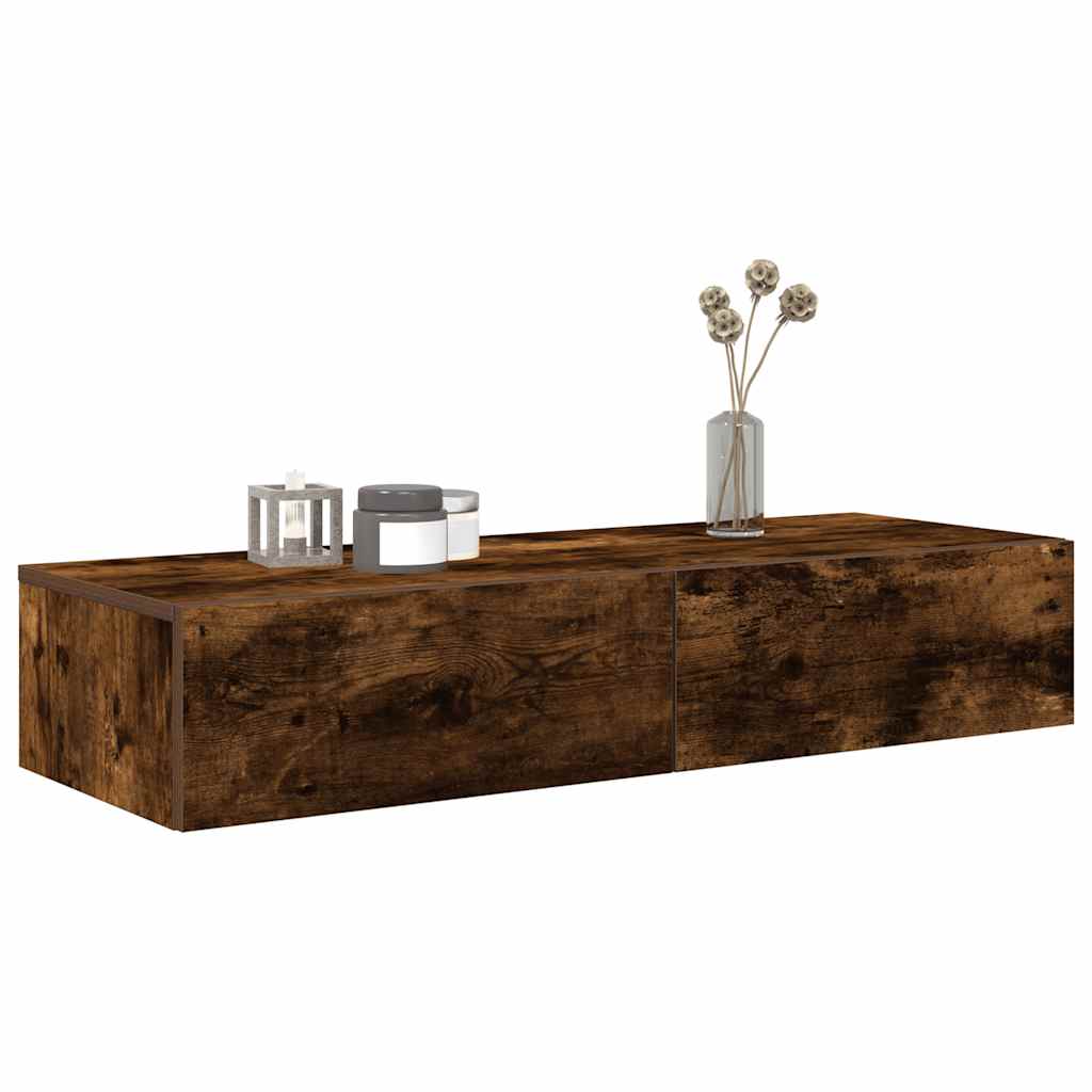 Wall shelf with drawers smoked oak 100x36x19cm wood material