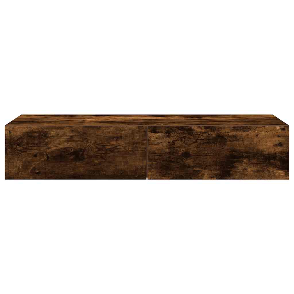 Wall shelf with drawers smoked oak 100x36x19cm wood material