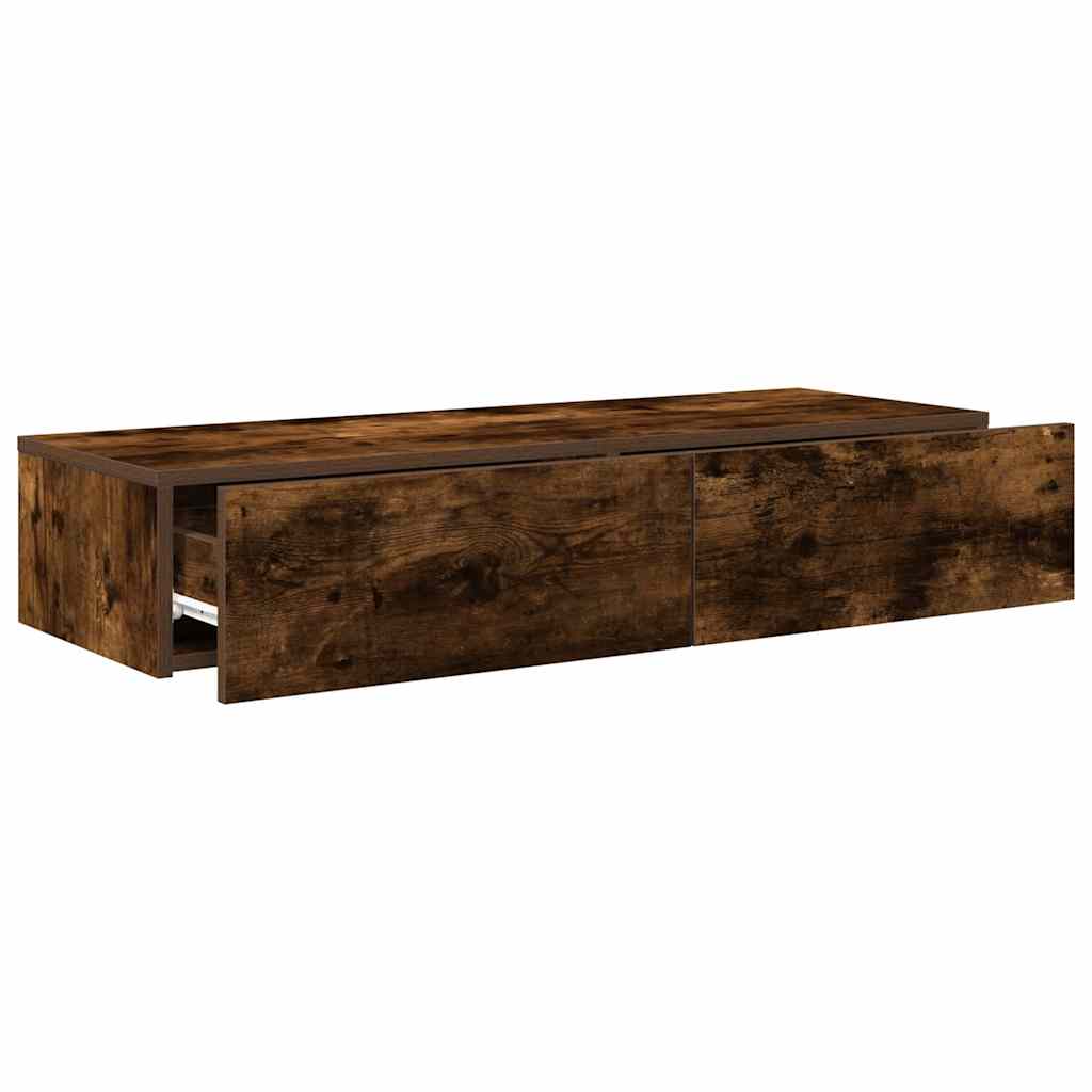 Wall shelf with drawers smoked oak 100x36x19cm wood material