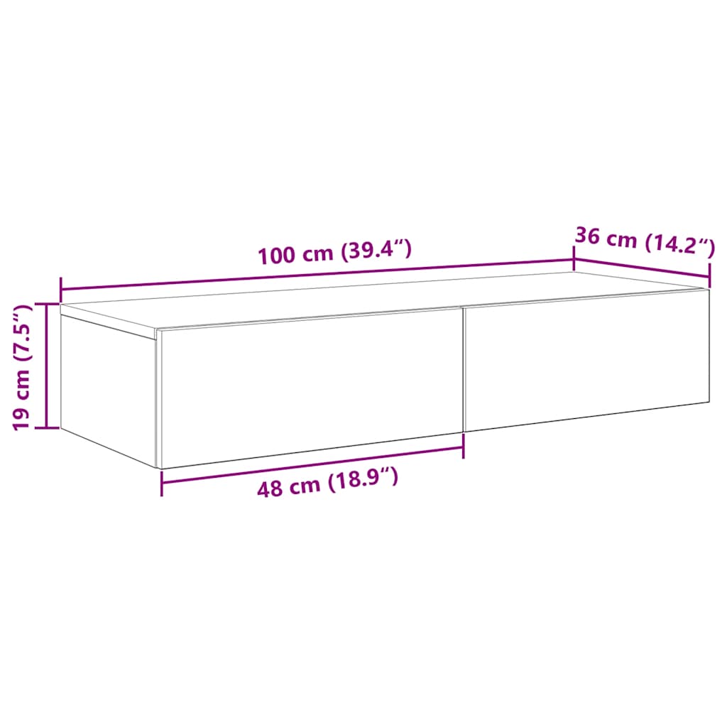 Wall shelf with drawers smoked oak 100x36x19cm wood material