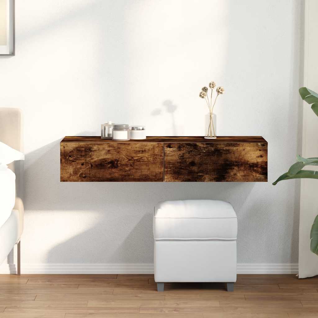 Wall shelf with drawers smoked oak 100x36x19cm wood material