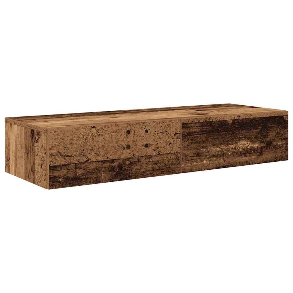 Wall shelf with drawers, reclaimed wood look, 100x36x19 cm