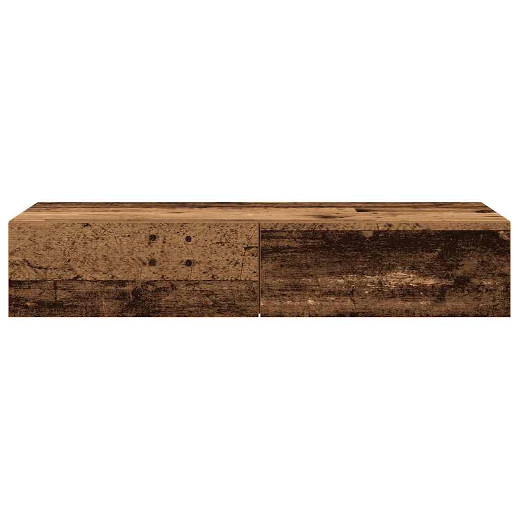 Wall shelf with drawers, reclaimed wood look, 100x36x19 cm