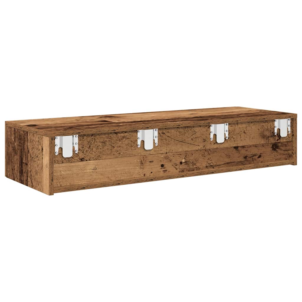 Wall shelf with drawers, reclaimed wood look, 100x36x19 cm