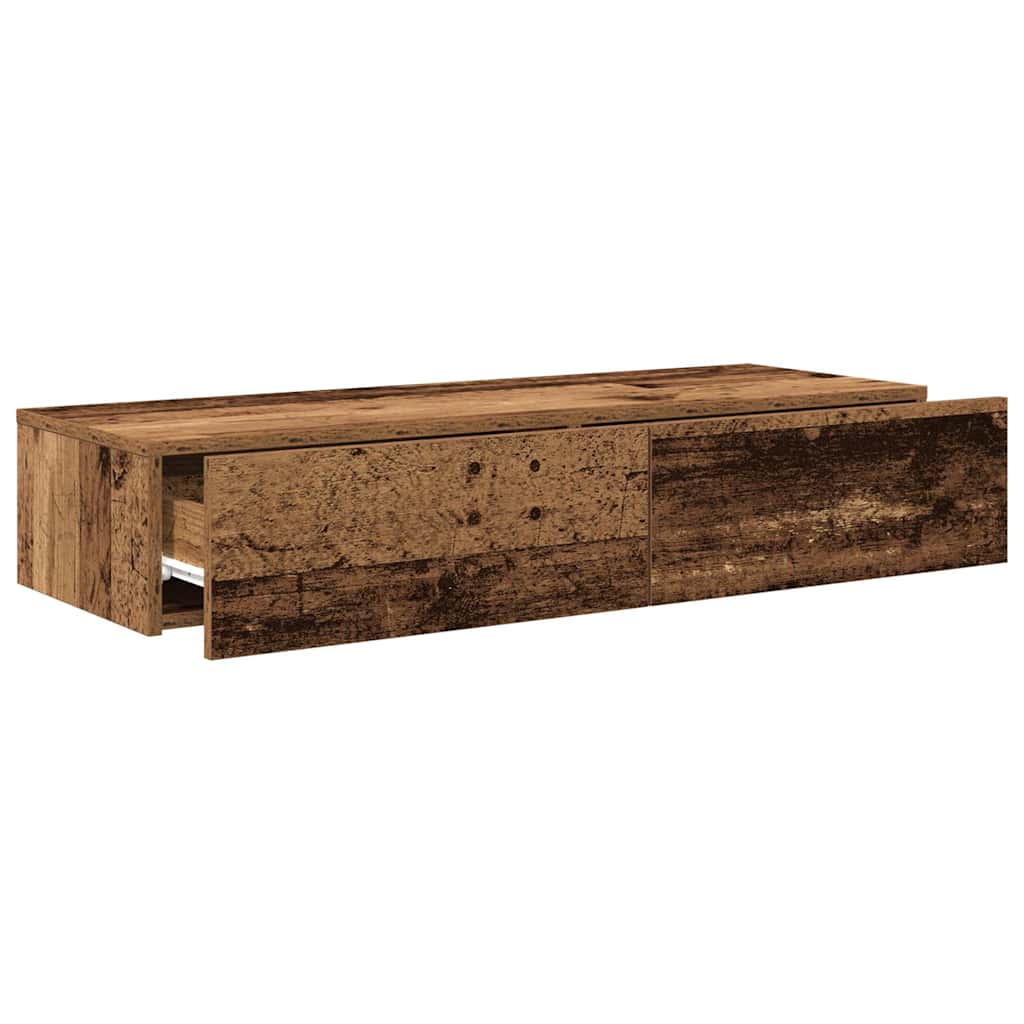 Wall shelf with drawers, reclaimed wood look, 100x36x19 cm