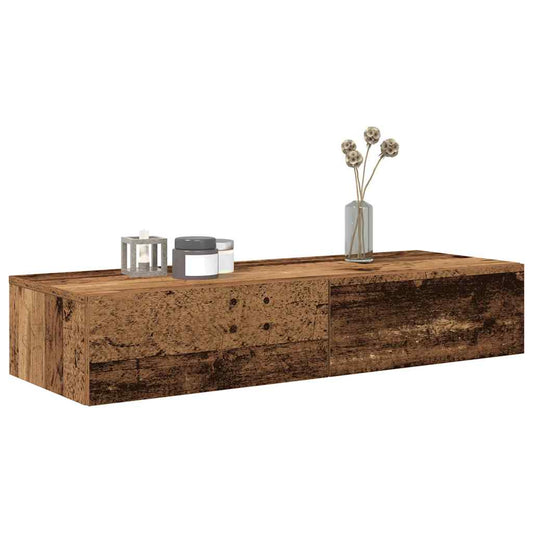 Wall shelf with drawers, reclaimed wood look, 100x36x19 cm
