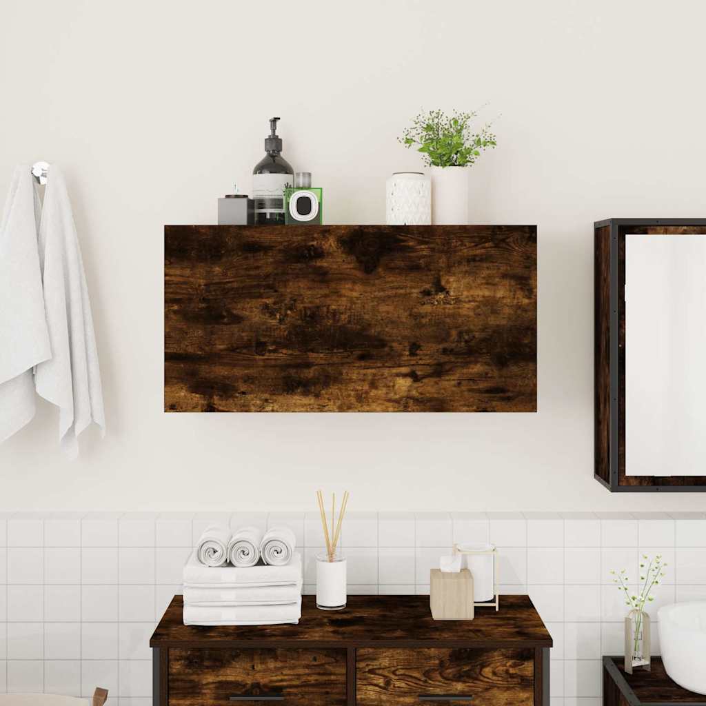 Meuble mural de salle de bain chêne fumé 80x25x40 cm matériau bois