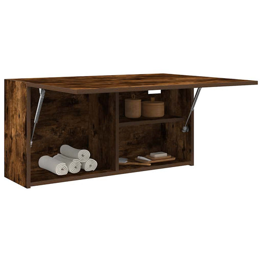 Meuble mural de salle de bain chêne fumé 80x25x40 cm matériau bois