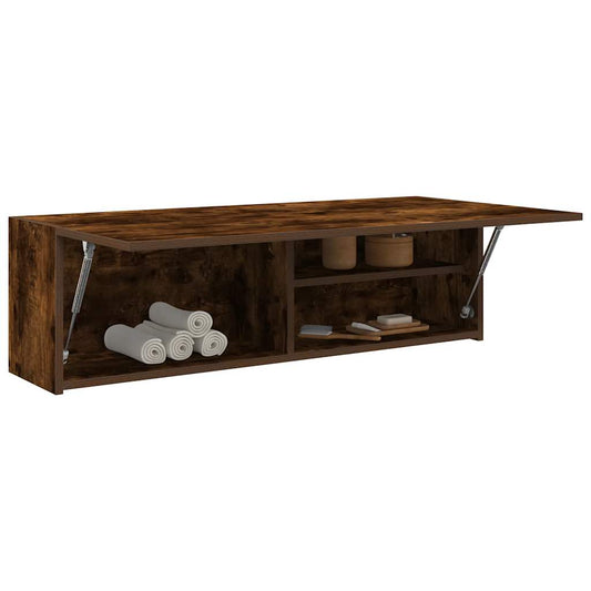 Meuble mural de salle de bain chêne fumé 100x25x30 cm matériau bois