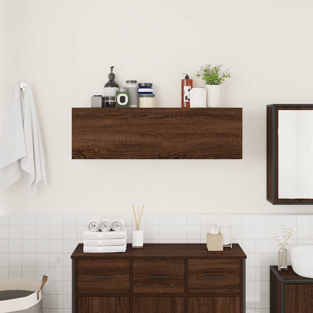 Armoire murale de salle de bain aspect chêne marron 100x25x30 cm matériau bois