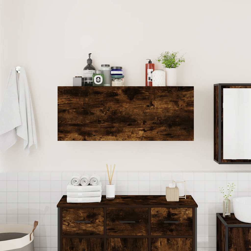 Meuble mural de salle de bain chêne fumé 100x25x40 cm matériau bois