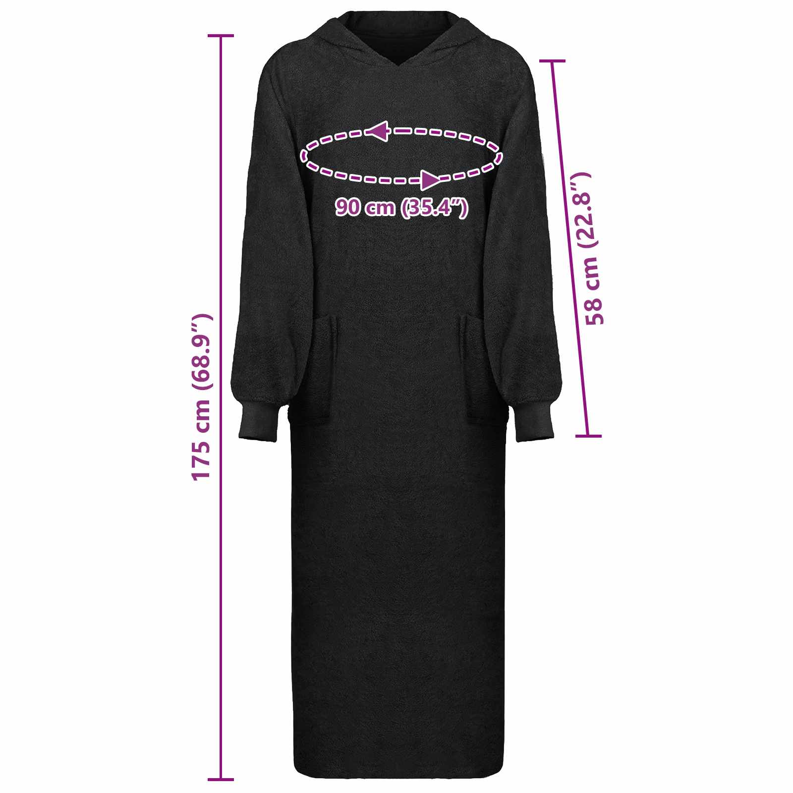Decken-Hoodie KINN Schwarz XXL Baumwolle