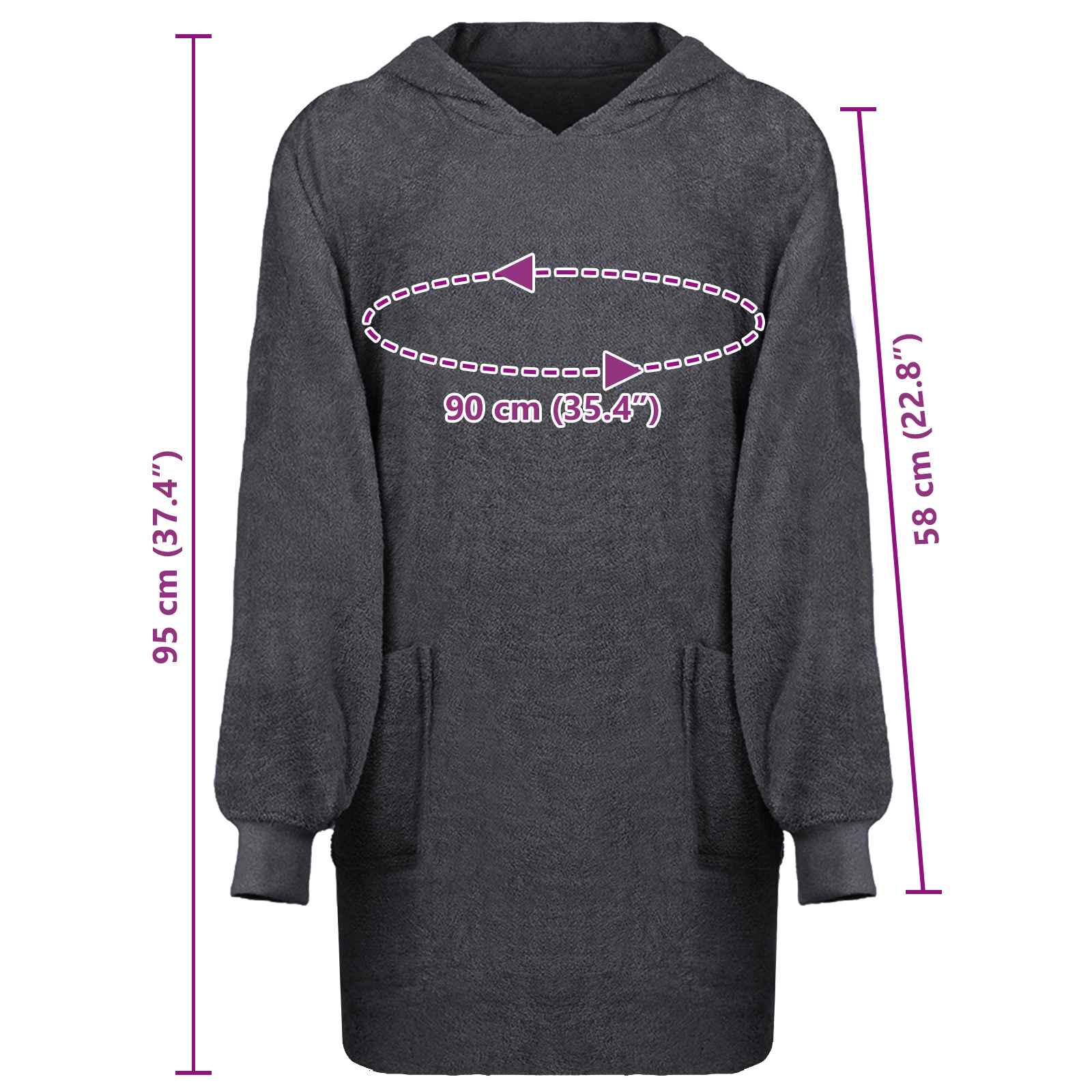 Decken-Hoodie KINN Anthrazit L Baumwolle