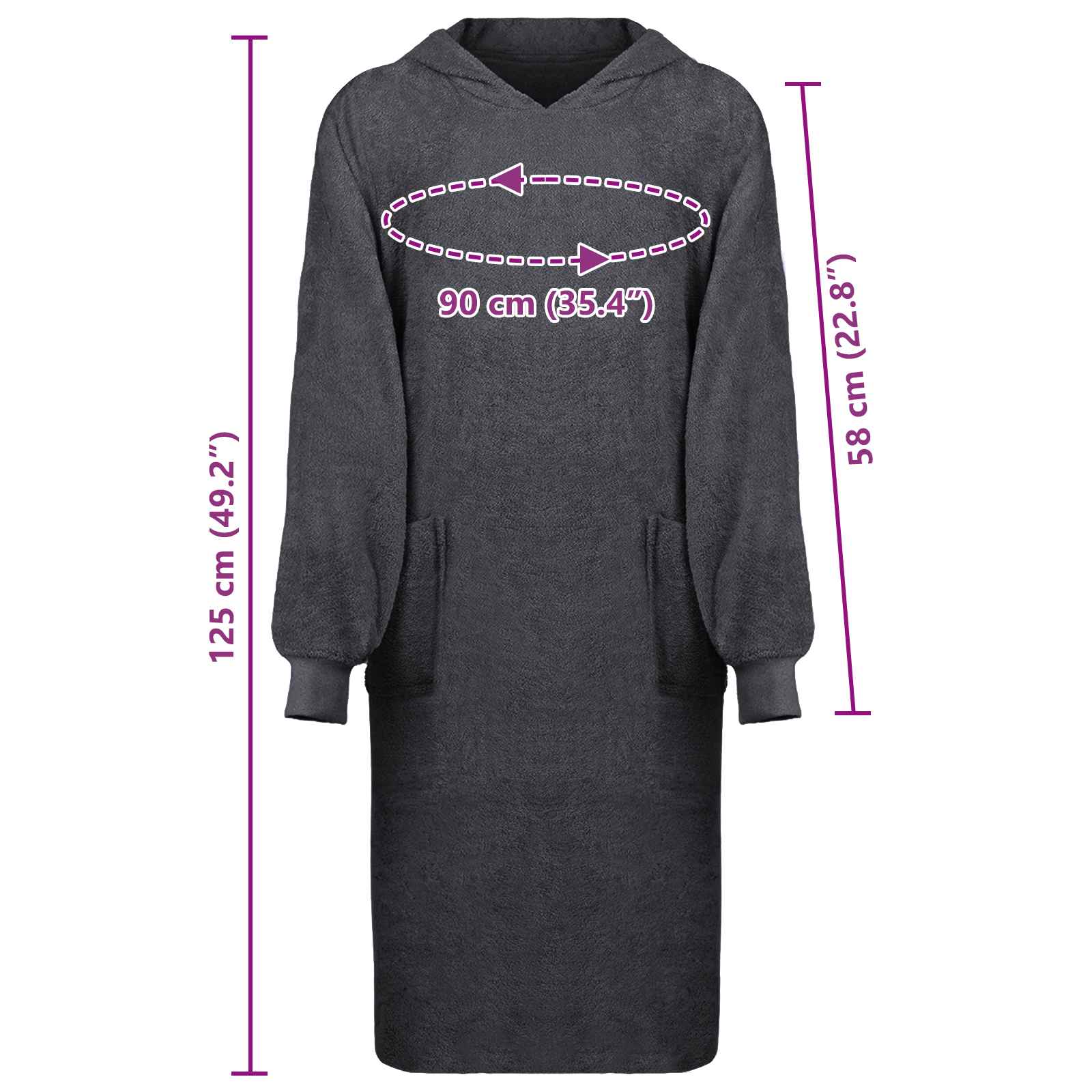 Decken-Hoodie KINN Anthrazit XL Baumwolle