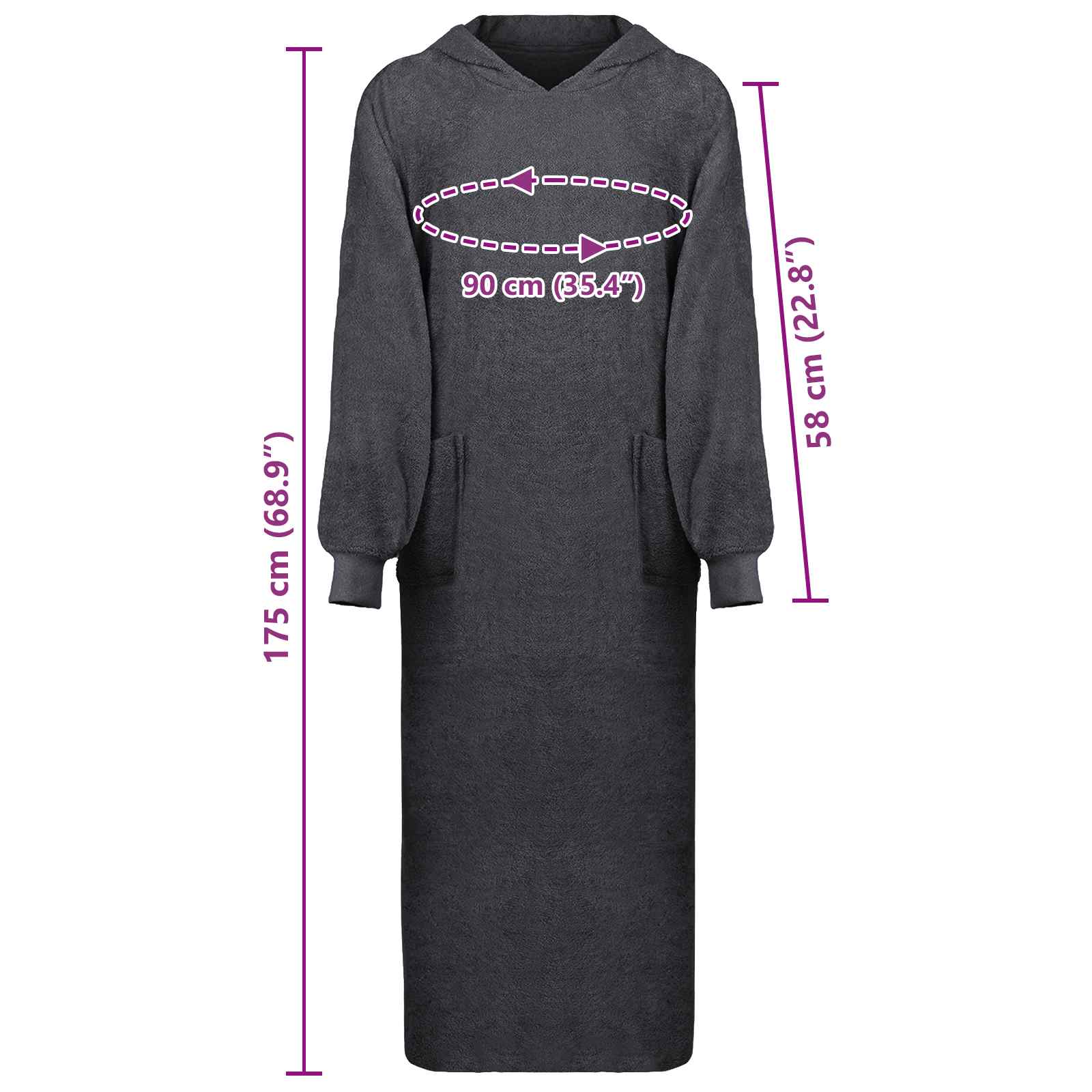 Decken-Hoodie KINN Anthrazit XXL Baumwolle