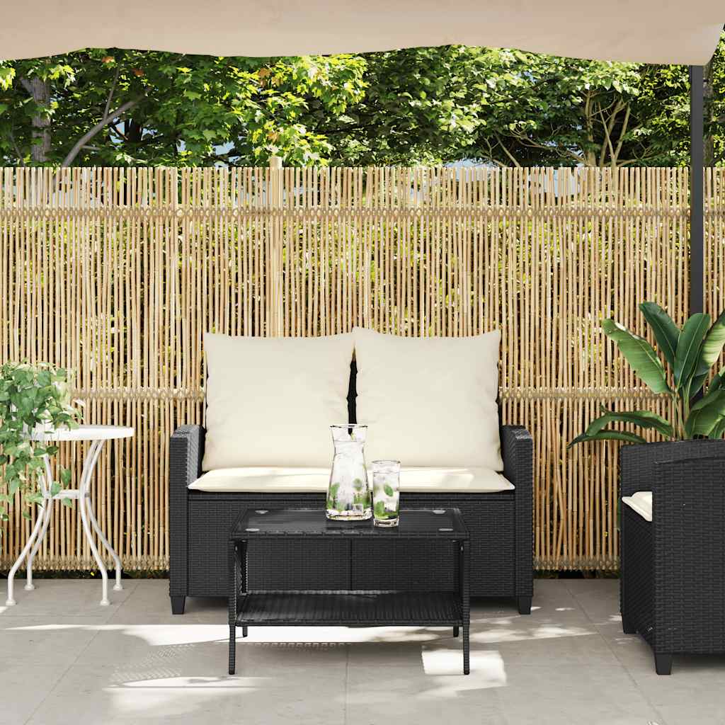 Gartensofa 2-Sitzer mit Kissen & Tisch Schwarz Poly Rattan