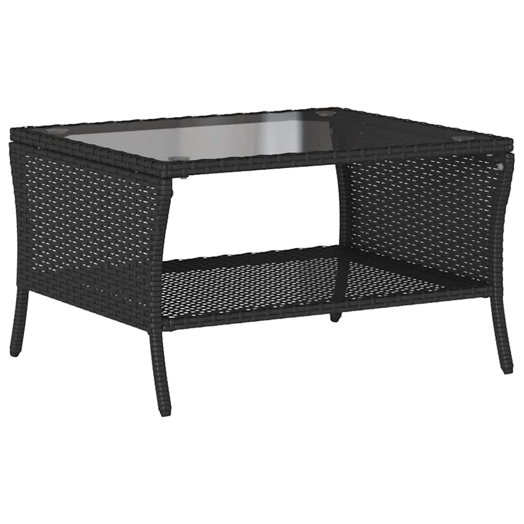 Gartensofa 2-Sitzer mit Kissen & Tisch Schwarz Poly Rattan