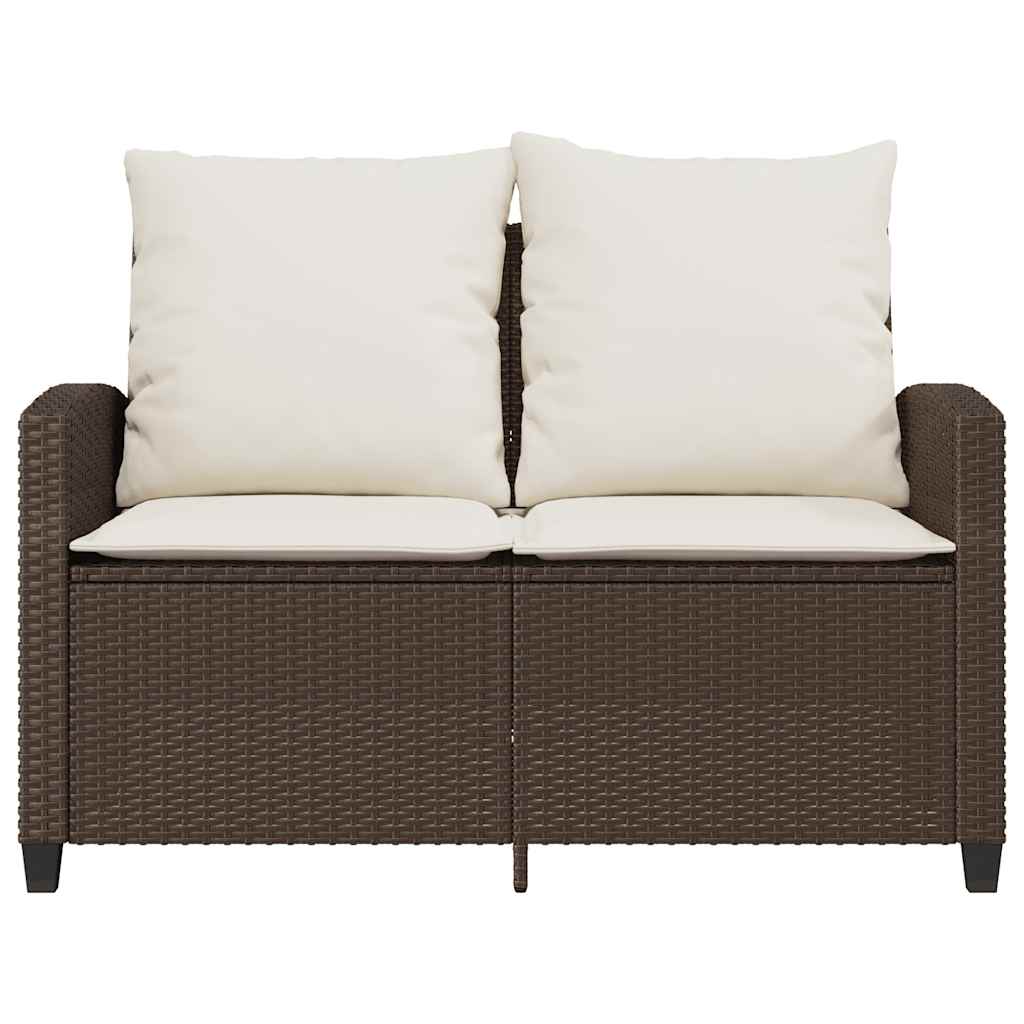 Gartensofa 2-Sitzer mit Kissen & Tisch Braun Poly Rattan