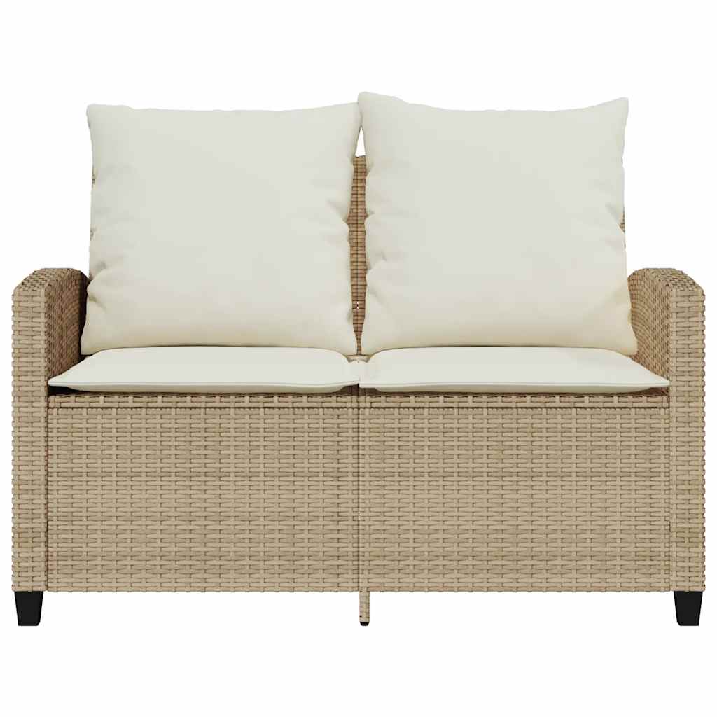 Gartensofa 2-Sitzer mit Kissen & Tisch Beige Poly Rattan