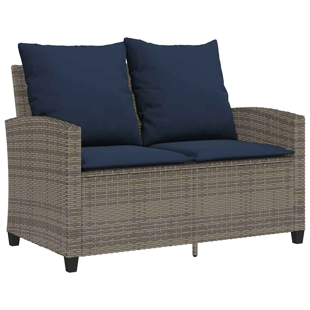 Gartensofa 2-Sitzer mit Kissen & Tisch Grau Poly Rattan