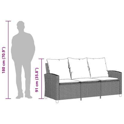 Gartensofa 3-Sitzer mit Kissen & Tisch Grau Poly Rattan