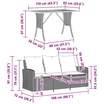 Gartensofa 3-Sitzer mit Kissen & Tisch Beige Poly Rattan