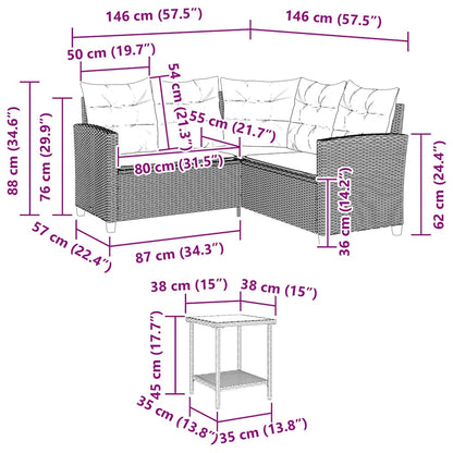 Gartensofa in L-Form mit Tisch und Kissen Schwarz Poly Rattan