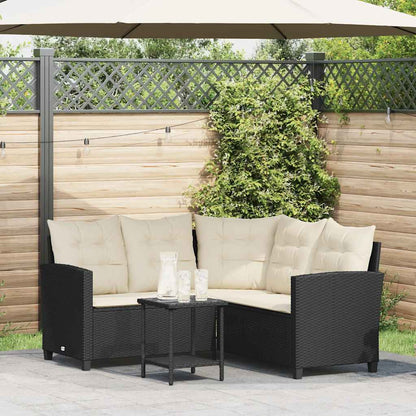 Gartensofa in L-Form mit Tisch und Kissen Schwarz Poly Rattan