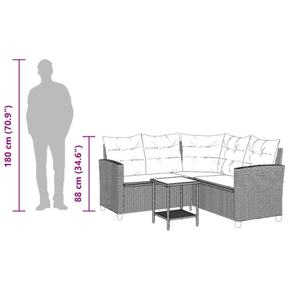 Gartensofa in L-Form mit Tisch und Kissen Hellgrau Poly Rattan