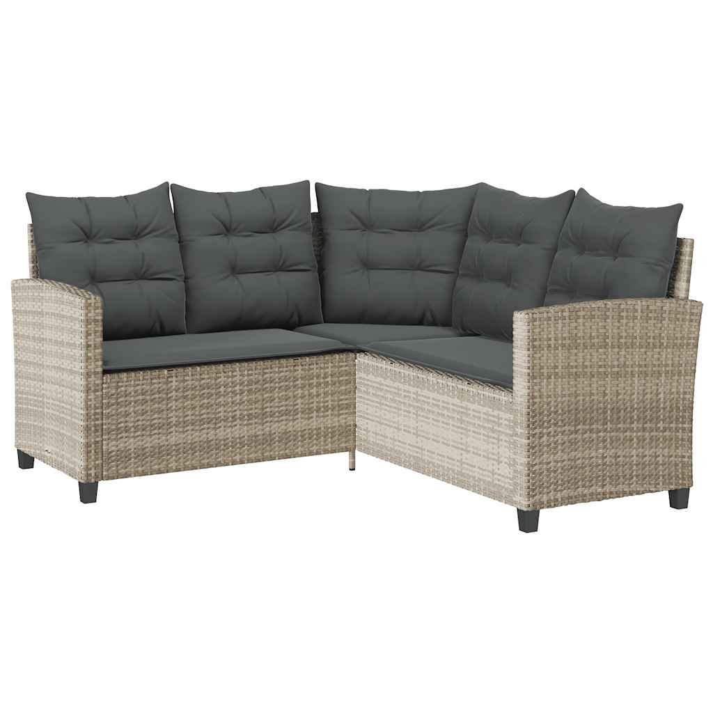 Gartensofa in L-Form mit Tisch und Kissen Hellgrau Poly Rattan