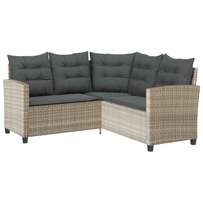 Gartensofa in L-Form mit Tisch und Kissen Hellgrau Poly Rattan