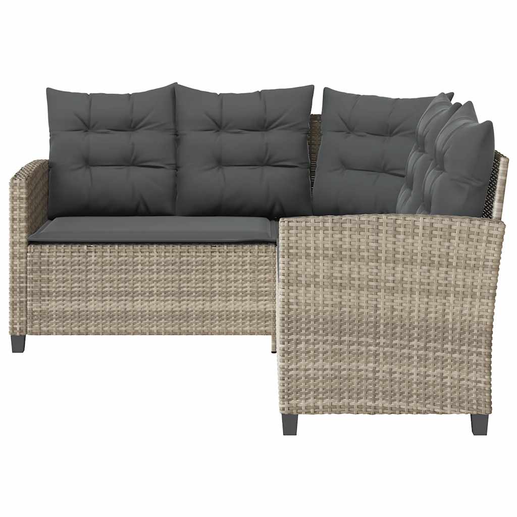 Gartensofa in L-Form mit Tisch und Kissen Hellgrau Poly Rattan